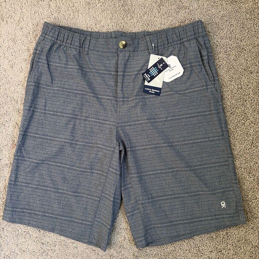 Little Donkey Andy Men’s Gray Blue Drytech 4 Way Stretch Shorts UPF 50 XL NWT
